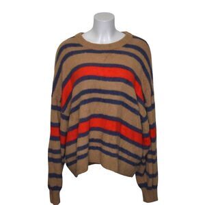 Aerie Tan and Red Striped Crew Neck Sweater